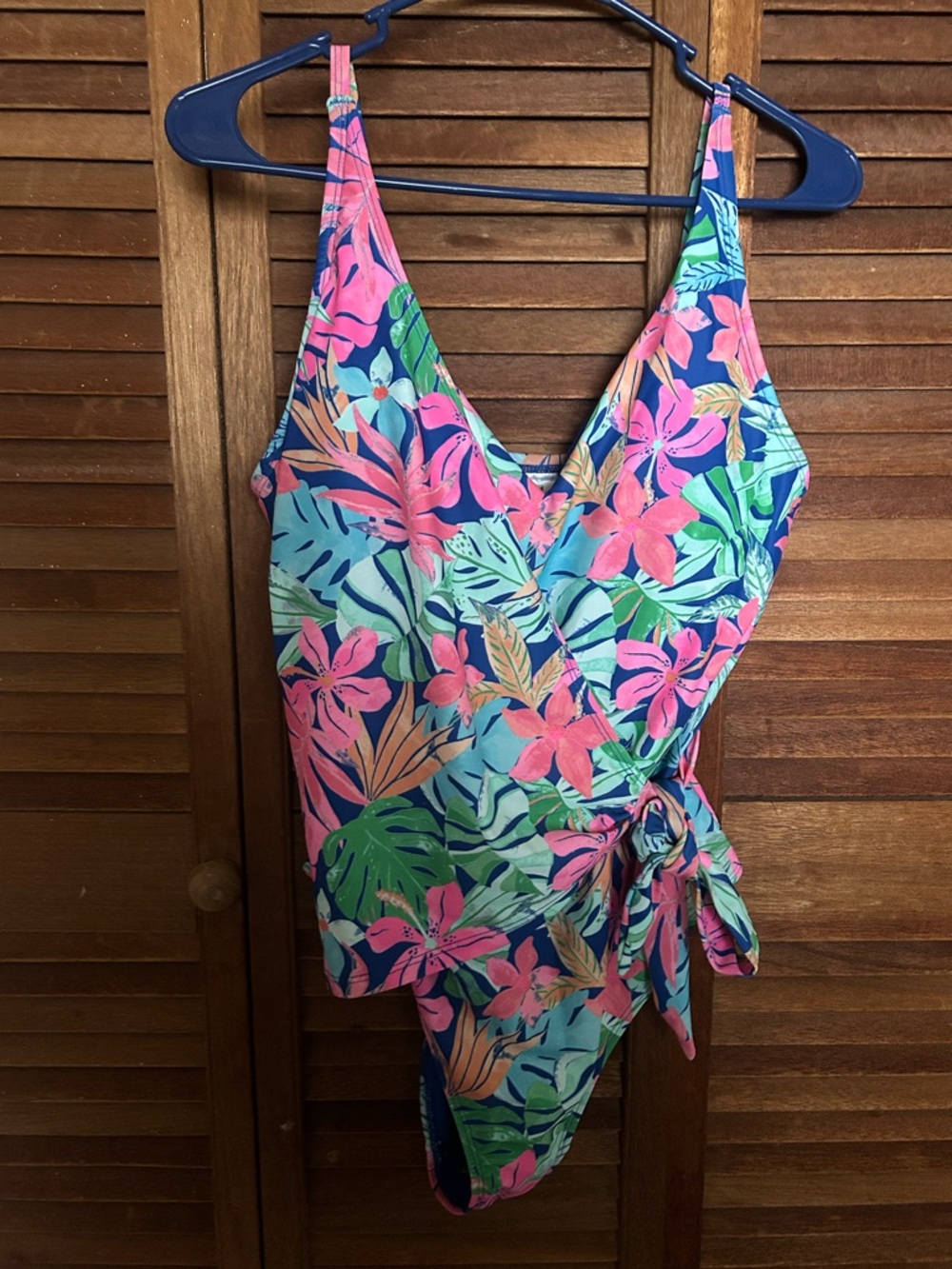 Womens Tropical Pink & Blue One-Piece Swimsuit Sz Large